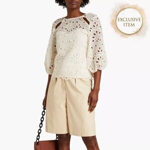 RRP €185 MAJE Lamage Top Blouse Size 2 US6 M Broderie Anglaise Scalloped Hem